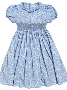 Edgehill collection Blue Floral Smocked Puff-Sleeve Kids Dress
